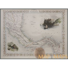 ISTHMUS OF PANAMA CENTRAL AMERICA OLD MAP ISHMUS OF PANAMA RAPKIN/TALLIS 1850